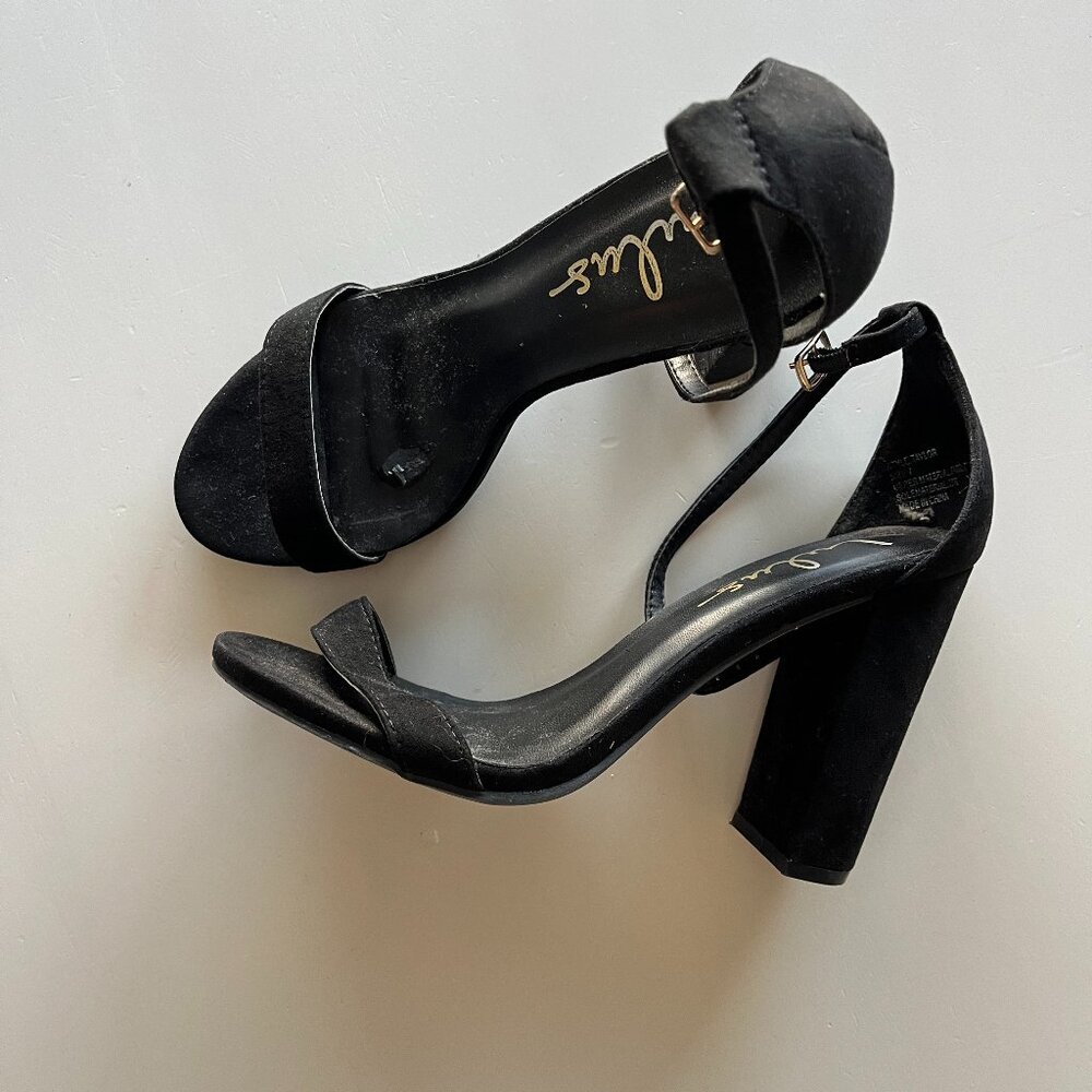 Black Suede Ankle Strap Heels